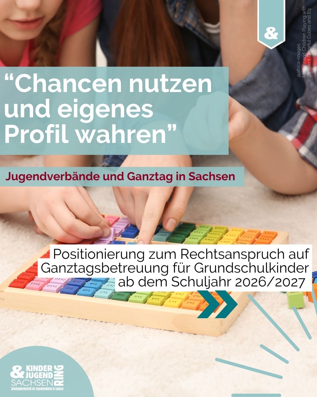 Das Bild zeigt spielende Kinder. Davor die Info, dass es ein Positionspapier des KJRS gibt.